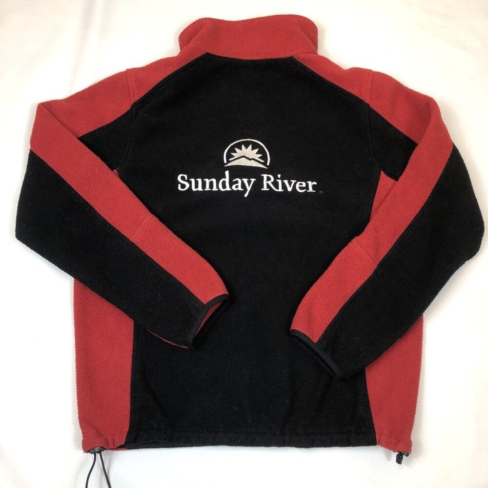 LL Bean Mens Sunday River Ski Resort Black & Red Fleece Full Zip  Jacket Medium - Picture 2 of 10